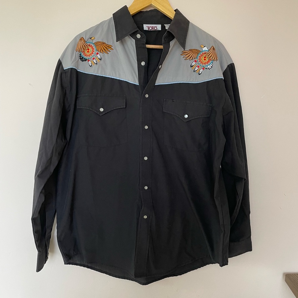 Vintage TORO Pearl Snap Button Up Shirt Western Embroidered eagles size medium